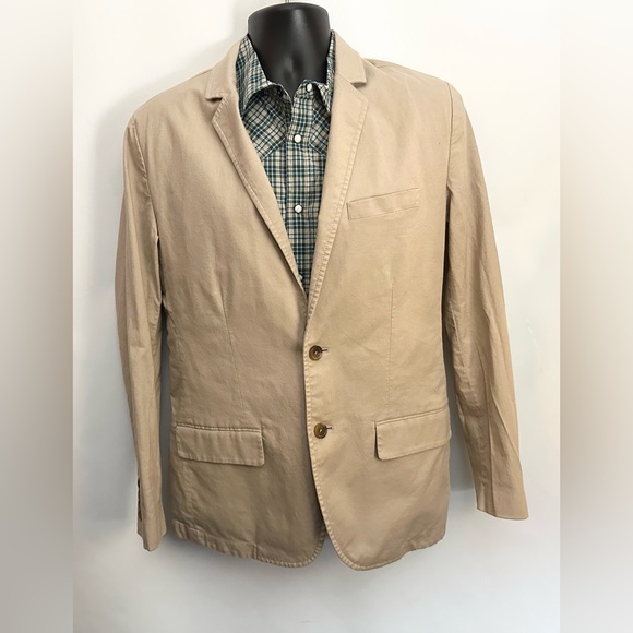 EVERLANE Blazer Mens 40 Single Breasted Linen Blend Sports Coat Beige Khaki EUC - Picture 3 of 15